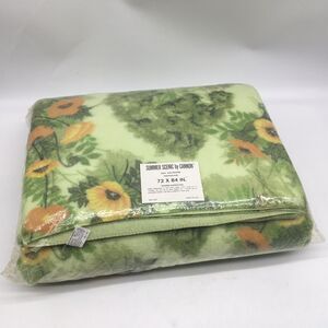 Vtg NOS Summer Scenic By Cannon Floral Poppies Green Blanket 72x84” Butterfly